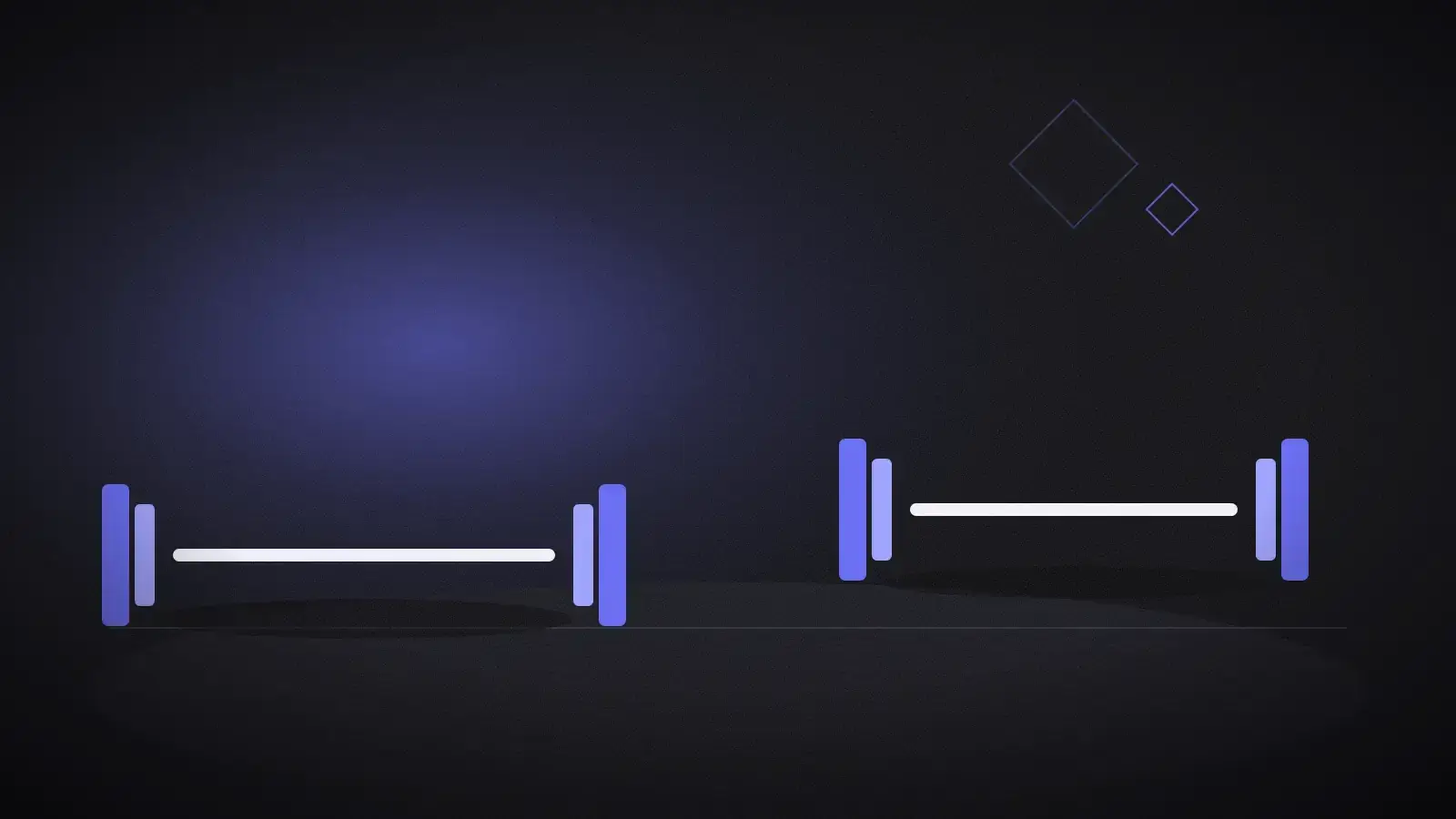 Two barbells drawn side by side on a dark background with a soft purple light.